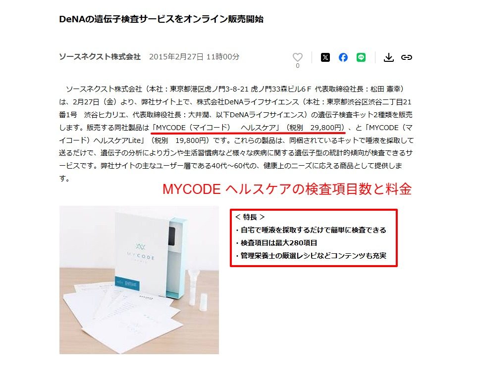 MYCODEリリース当時のプレスリリースに記載された280項目・29,800円の料金情報（PR TIMESより）