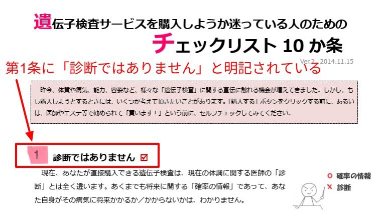 東京大学医科学研究所が公開する遺伝子検査サービスのチェックリスト第1条